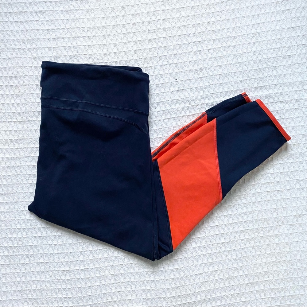 GapFit Navy Blue & Orange Crop Blackout Leggings Tights Ankle Zipper size XL